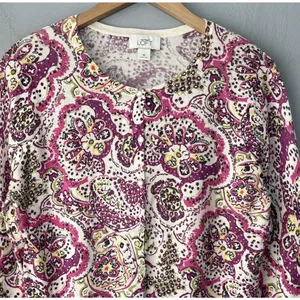 Ann Taylor LOFT Cardigan Size Medium Paisley Pima Cotton Sweater Preppy Office thumbnail 3