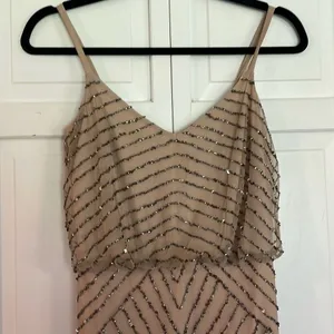 Adrianna Papell scalloped sequin nude maxi dress 2 thumbnail 4