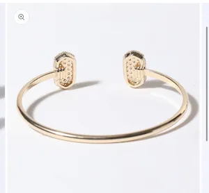 Gold Wire Pave Hexagon Bangle Bracelet thumbnail 5