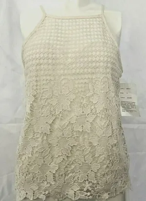 NWT Rebellion Sheer Ivory Cream Colored Lace eyelet Tank Top Women's Size‎ Small thumbnail 1