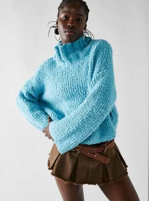 Free People Blue Turtleneck Sweater Size Small thumbnail 1