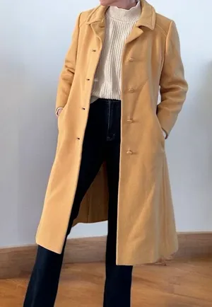 VTG 60s Yellow Wool Maxi Trench Coat Giralda Room 8/10 Quiet Luxury Clean Girl thumbnail 1