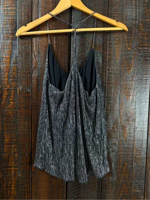 TopShop T-back Silver Metallic Drapey Tank Top Size 4 thumbnail 4