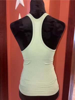 Lululemon Ribbed Sage Green Scoop Neck Tank Top with Built in Bra thumbnail 4