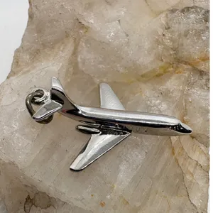 Vintage Sterling Silver Airplane Jet Charm Rhodium Plated Travel Pendant 3.59g thumbnail 4