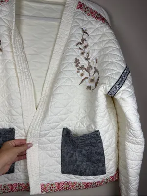 POL Cream Quilted Embroidered Jacket in Ivory Like New Bohemian Sz L thumbnail 11