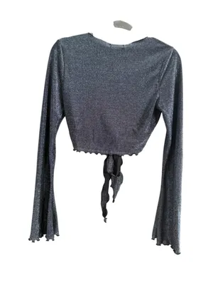 Women's Urban Outfitters Silver Black Tie-Front Crop Top Size M thumbnail 9