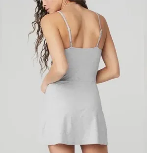 ALO Yoga Gray Spaghetti-Strap mini size Dress with shorts thumbnail 2