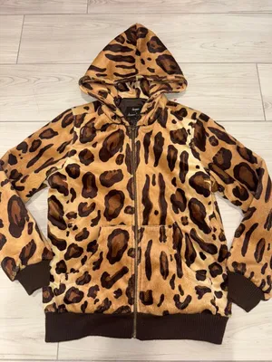 Dennis by Dennis Basso Leopard Faux Fur Zip Up Hoodie Jacket XS Animal Print thumbnail 1