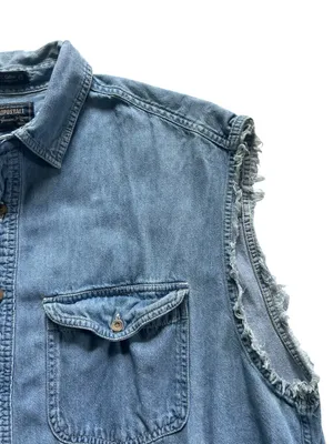 Aeropostale 100% Cotton Boxy Oversized Denim Button Cut Off Shirt Size XL thumbnail 4