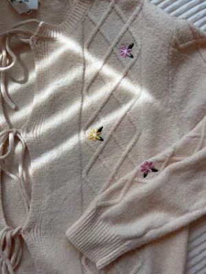 Willow & Wind Cream Floral Embroidered Tie Front Cardigan M/L thumbnail 5