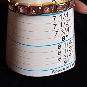 Classic Stainless Steel Zircon Bracelet in gold color with Pink stones. thumbnail 5