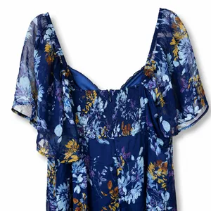 NEW Lulus Valla Navy Blue Sweet Floral Flutter Sleeve A-Line Midi Dress XXL thumbnail 9