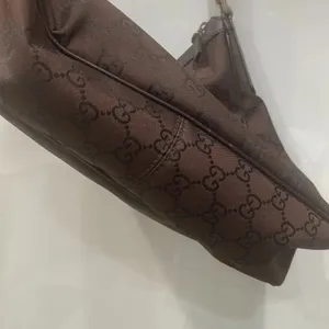 Gucci Canvas Brown Nylon Logo Print Leather Hobo Shoulder Tote Bag Purse thumbnail 7