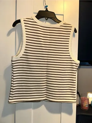 NWOT Kirious Los Angeles Ivory + Brown Stripe Tank thumbnail 4