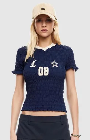 REVOLVE x LIONESS SCRUNCHED SMOCKED SPECTATE DALLAS COWBOYS JERSEY SMALL TOP thumbnail 1