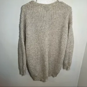 Aerie Womens Size Small Oversized Lace-Up Pullover Sweater Tunic Oatmeal Heather thumbnail 9