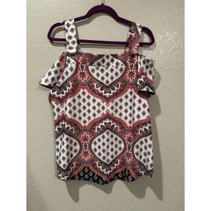 Perseption Concept Top Red Cold Shoulder Blouse Wide Strap Square Neck M Size M thumbnail 2