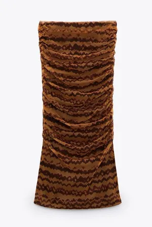 Zara TULLE PENCIL MIDI SKIRT High-waist w/ Elastic Waistband BROWN SIZE XS NEW thumbnail 9