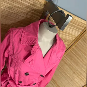 GAP misses size M Medium hot Pink belted Trench coat dress jacket Easter Spring thumbnail 4