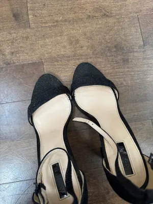 Forever 21 Black Ankle-Strap glitter fabric block heel ankle strap sandals 7.5 thumbnail 5