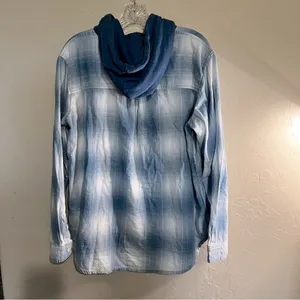 American Eagle Blue Hooded Cabin Flannel Button Down Shacket thumbnail 7