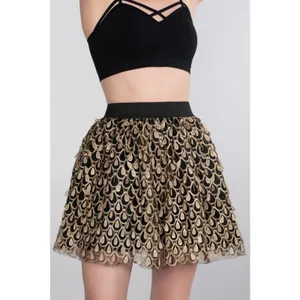 Sugarlips Womens Skirt Size Large Gold Black Peacock High‎ Waisted NEW thumbnail 4