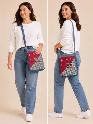Handmade University of Alabama Denim Crossbody Purse Patchwork Crimson Tide Bag thumbnail 2