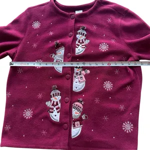 Vintage‎ Snowman Christmas Button Up Fleece Cardigan Burgundy Size Large thumbnail 5