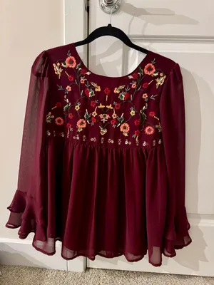 Altar'd State Burgundy Chiffon Top thumbnail 1