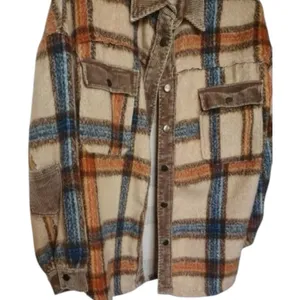 POL Collared Button Down Plaid Shacket Size L Beige Blue Orange thumbnail 4