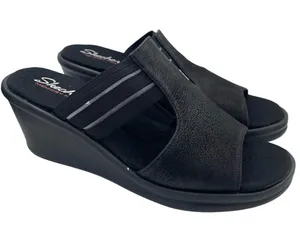 Skechers wedge platform cushion black sandals women’s Size 9 thumbnail 1