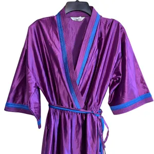 Homewear USA PJ Lounge Jumpsuit Women Large Purple Vintage 70s80s Wide Leg Satin thumbnail 2