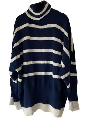 Topshop Oversized Striped Turtleneck Sweater Navy Cream Size Small thumbnail 1
