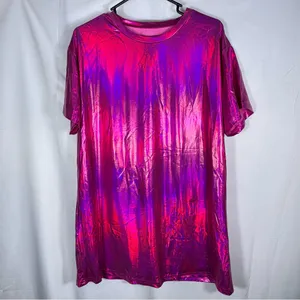 NWT Floerns Metallic Holographic Short Sleeve Disco T-Shirt‎ Dress XS thumbnail 4