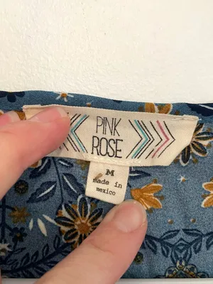 PINK ROSE Blue Mustard Navy Floral Chevron 3/4 Sleeve Roll Tab Sleeve Blouse Top thumbnail 4