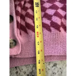 Cotton On Knit Cardigan Fluffy Optical Splice Berry Sz Small Checkered thumbnail 7