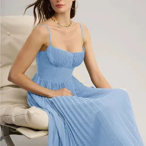 Rihoas Blue Sweetheart Neck Flowy Slip Maxi Dress thumbnail 5