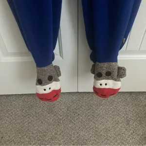 Nick & Nora Sock Monkey Footed Pjs Pajamas Size S Sleepwear Blue Fleece Pockets thumbnail 4