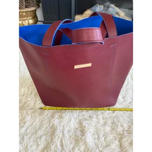 Oscar de la Renta Reversible Tote Bag Maroon Red‎ Blue Shopper Carryall Purse thumbnail 4