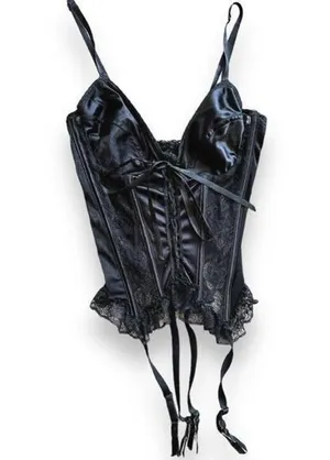 Vtg Corset Sz Large Whimsigoth Witchy Fairy Grunge Lace Satin Coquette Boning thumbnail 1