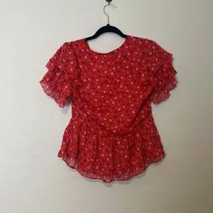 Madewell Tiered-Sleeve‎ Peplum Top in Metallic Prairie Posies Size 8 thumbnail 6