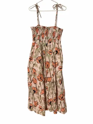 Tory Burch Poplin Midi Pink Poppies Bloom dress Size L thumbnail 5