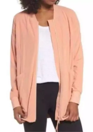 Womens Zella Zip Front Peach Athletic Active Wear Full Zip Bomber Jacket - Sz M thumbnail 1