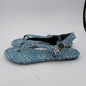 Tory Burch Minnie Travel Sandal Blue Leopard Print‎ Leather Thong Slingback 8M thumbnail 2