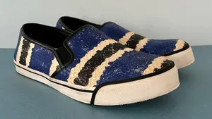 Alice + Olivia Faux‎ Snakeskin Blue Black Slip On Sneakers thumbnail 1