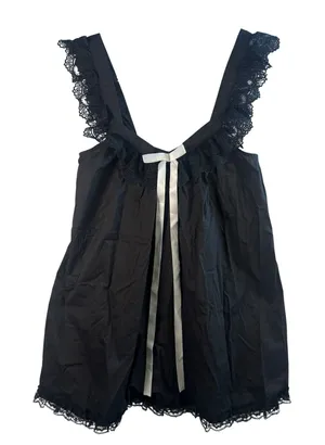 Edikted Black Lace Trim Babydoll Mini Dress Cotton Bow Coquette S Whimsigoth NWT thumbnail 1