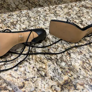 Sandals EGO Black Lace-Up Square-Toe Heeled Sandals 9 Great Shape thumbnail 4