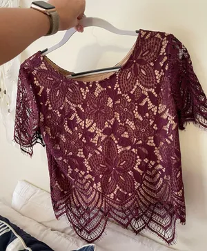Maroon Lace Crop Top thumbnail 5