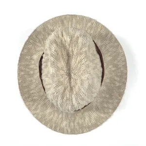Hinge Womens Knit Fedora Sun Hat Oatmeal Beige Brown Band One‎ Size Boho EUC thumbnail 3